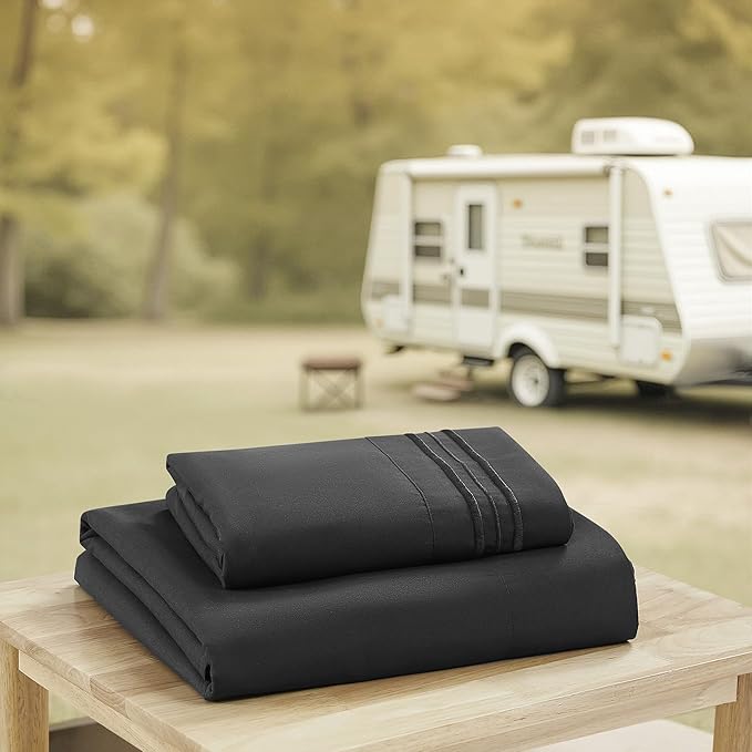 Camping Sheets Twin Size - Outdoor Air Mattress Sheet Set – Built-in Corner Straps for Air Mattress & Camping Use – Designed for Inflatable Beds & Tailgate Sleepovers, Black