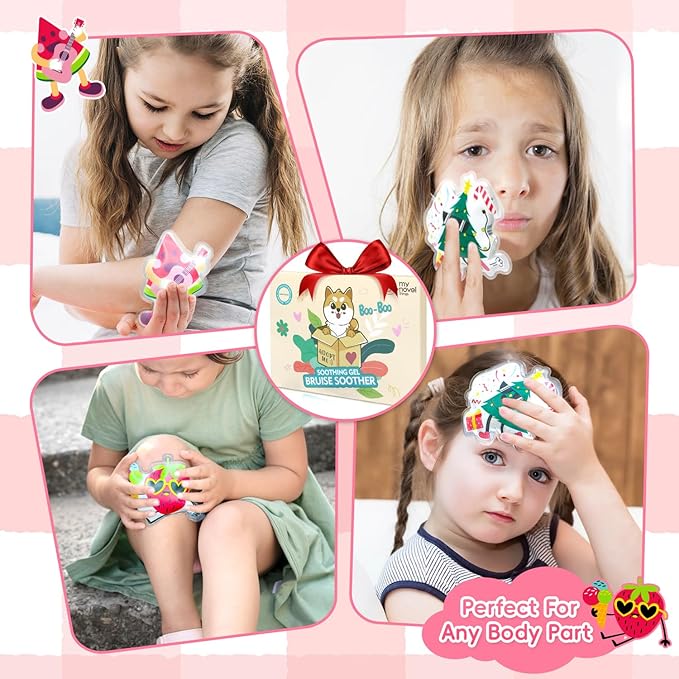Kids Ice Packs for Boo Boos, 3 Packs Toddler Gel Ice Packs Wrap for Injuries Reusable, Hot Cold Compress for Children's Fever Pain Relief, Wisdom Teeth, First Aid, Bumps & Bruises