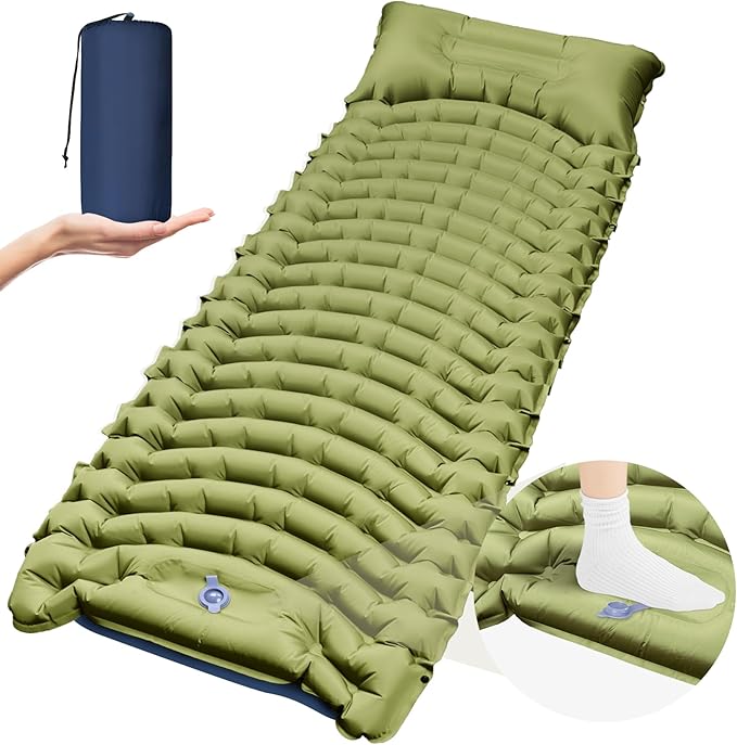 Sleeping Pad for Camping,Lightweight Camping Mattress with Built-in Pillow, Foot Pump, Compact and Portable Inflatable Mat, Ideal for Outdoor Camping Gear, Backpacking, Hiking(Solo)