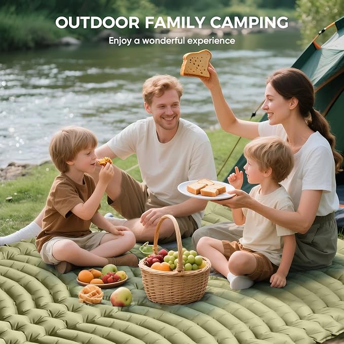 Double Camping Sleeping Pad, Ultra-Lightweight Inflatable Sleeping Mat with Built-in Pillow, Foot Pump, Compact and Portable, Ideal for Outdoor Camping Gear, Backpacking, Hiking(Duo)