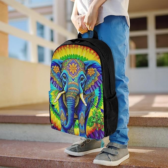 Supdreamc Daypack Backpack Anti-Theft Multipurpose Large Capacity Carry On Bag, Tie Dye Elephant Traveling Camping Backpack With Side Pockets