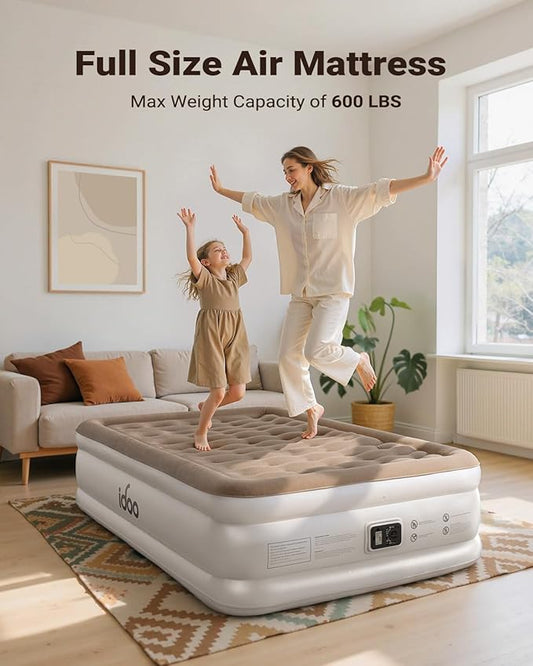 iDOO Air Mattress Full with Built in Pump, Upgraded Inflatable Blow up Mattress for Camping, Home and Guest, Portable & Foldable Air Bed of Durable Wave Beam Strong Support, Colchones Inflables