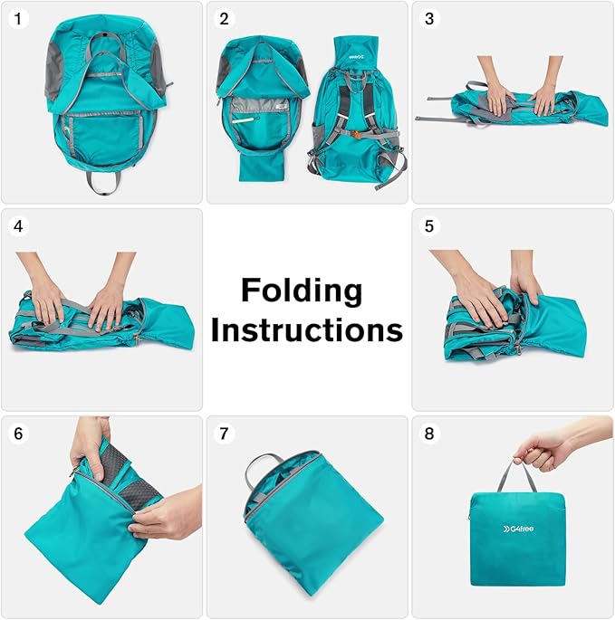 G4Free 25L Lightweight Hiking Backpack Packable Foldable Sport Travel Daypack Water Resistant for Women Men(Peacock Blue)