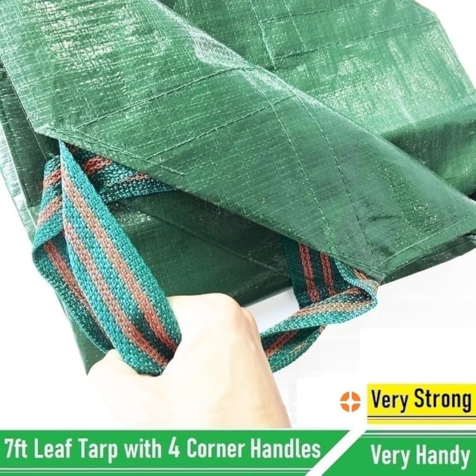 7x7 Ft Yard Garden Leaf Tarp W/ 4 Handles Waterproof Tarp for Sandbox Cover,Outdoor Tarpaulin,Lawn Debris,Landscape Pruning,Yard Leaf Hauler,Tent Footprint,Camping Tent Mat,Patio Table,Fire Pit Cover