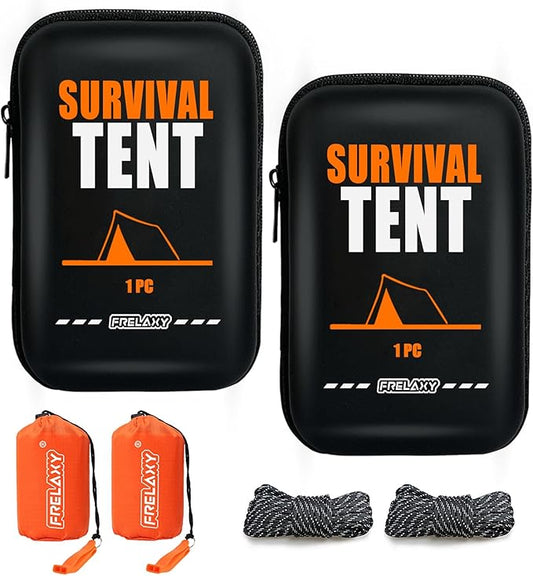 Frelaxy Extra-Thick Emergency Tent, Compact Survival Tent with Whistle, Upgraded Paracord, Storage Pouch, and EVA Case, 2 Person Emergency Shelter for Backpacking, Hiking, Outdoor