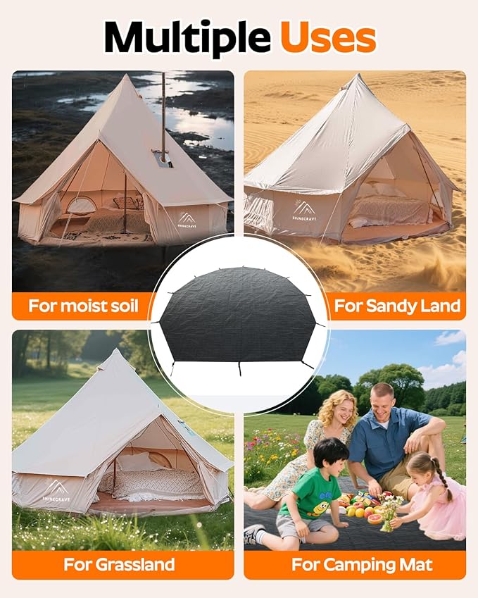 Bell Tent Footprint, Waterproof PU5000mm, Upgraded Material 120gsm PE Round Tarp Groundsheet, Tent Floor Mat Rug Tarp Carpet Groundsheet for Canvas Yurt Tent Accessories, Camping & Hiking