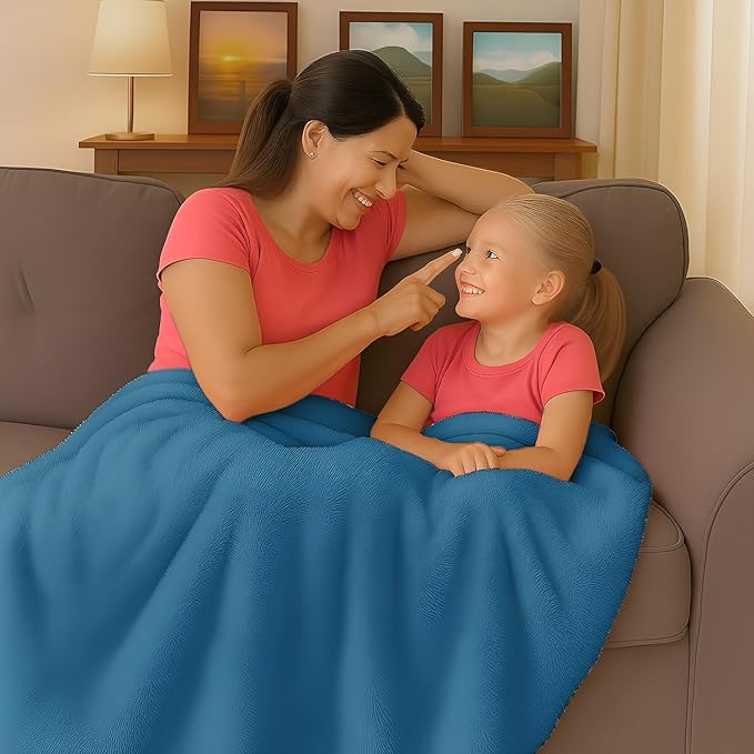 Melissa Large Travel Blanket and Inflatable Pillow Set - 69โ x 43.3โ โ Soft Blanket with Carry Bag โ Lightweight, Compact & Washable for Backpacking, Hiking, Airplane, Car, Office, Camping (Blue)