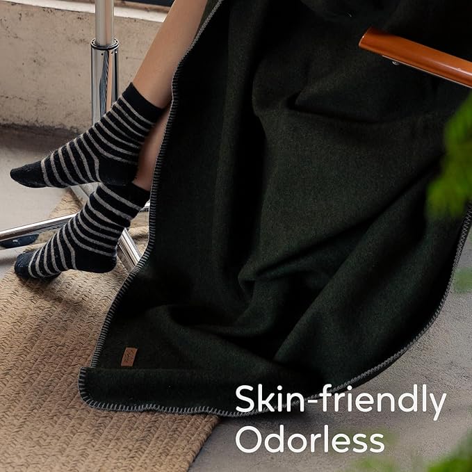 100% Wool Blanket, 48" x 62", Warm, Thick, Washable, Military Wool Blanket, Great for Camping, Outdoors, Sporting Events, Survival Kits,Olive Green