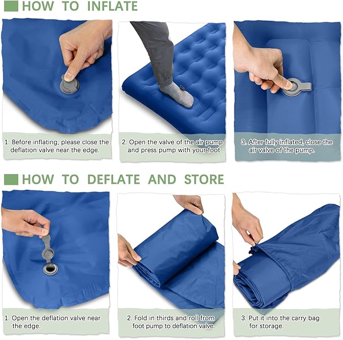 Inflatable Sleeping Pad for Camping Ultralight Sleeping Mat with Built-in Foot Pump 5.1" Extra-Thick Camping Mattress Pad for Backpacking Hiking Tent Traveling