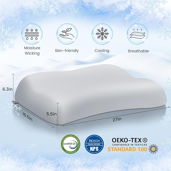 Elegear Deep Sleep Cooling Neck Pillow, Zero-Pressure Tech Orthopedic Pillow Provides Ultra-Soft Cloud Support&Breathable, Ergonomic Contour Cervical Pillow for Neck Pain Relief for Side&Back Sleeper