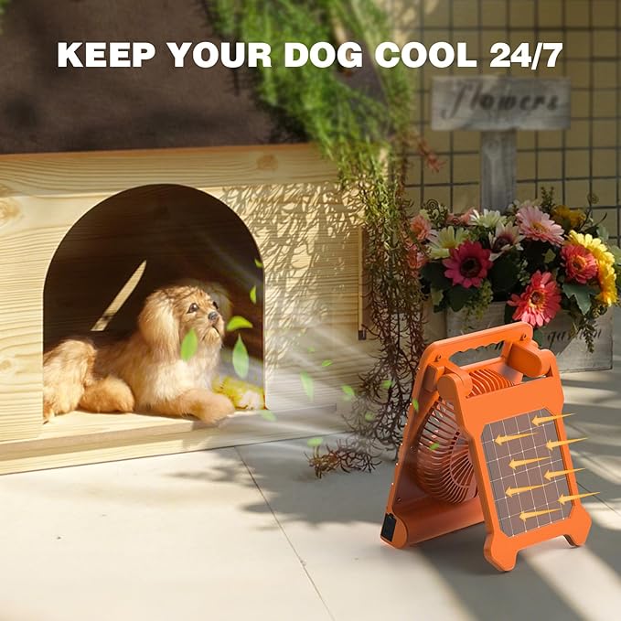 Portable Solar Camping Fan, 4000mAh Rechargeable Battery Fan with LED Lantern, 4 Speeds & Timers, Quiet Fan for Outdoor, Tent, Fishing, Chicken Coop, Emergency, Worksite