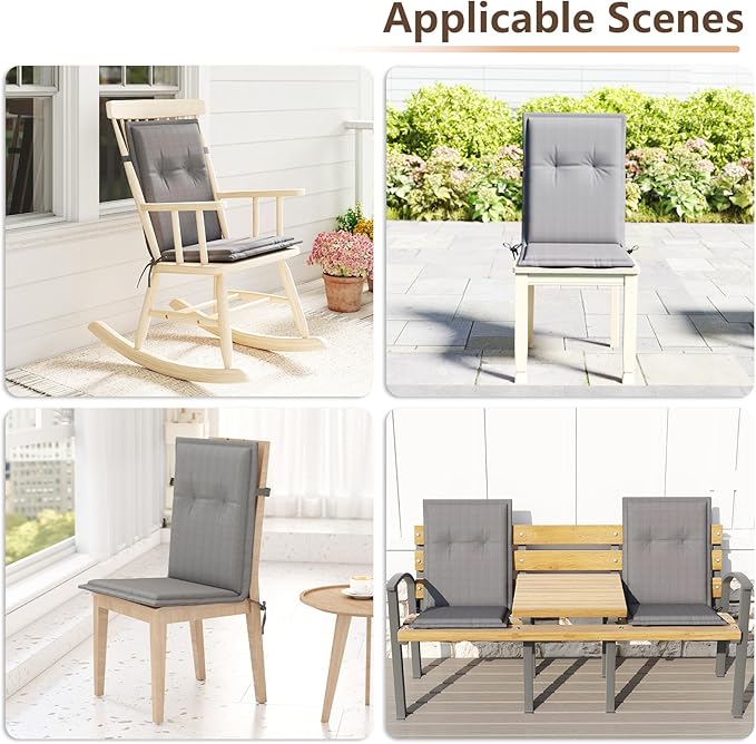 C-Hopetree Indoor High Back Rocking Chair Cushions for Glider and Swivel Rocker, Outdoor Replacement Highback Dining Seat Pads with Back Elastic and Ties, 18" x 42" x 1.5", Dark Grey, Set of 2