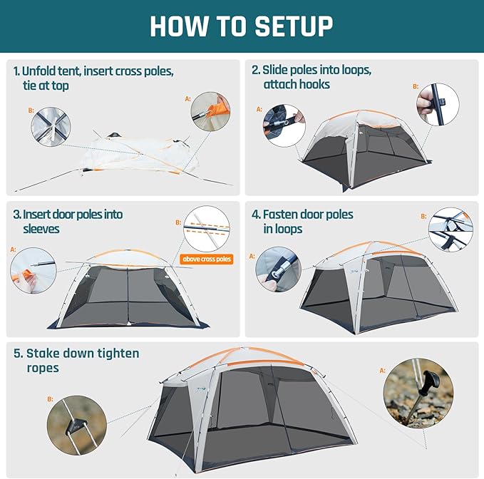 Screen House Tent 12x12ft Screen Room Mesh Gazebos w/ 2 Zipper Doors, Camping Tent Screened Canopy Shelter for Outdoor Patios Backyards Activities