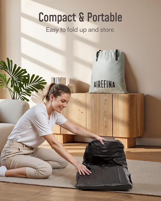 Airefina Air Mattress Queen with Built in Pump, Comfort Inflatable Blow up Mattress, Upgraded Vertical Beams Air Bed for Guest Home Use, Self Inflatable/Deflation in 3 Mins, Colchon Inflable