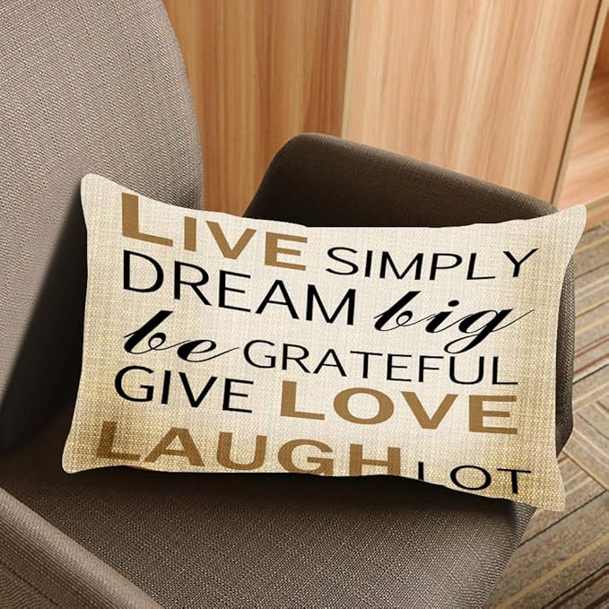Throw Pillow Cover Inspirational Quotes Live Simply Laugh Lot Decorative Pillow Case Home Decor 20x12 Inches Pillowcase