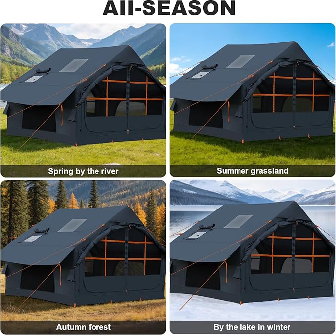 Inflatable Camping Tent,2/4/6/8 Person Glamping Inflatable Tents with Awning, Quick Setup Blow Up Tents with Pump, Waterproof Oxford Inflatable House for Camping, Air Glamping Hot Tents for Adult
