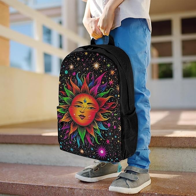 Supdreamc Rucksack Anti-Theft Multipurpose Large Capacity Carry On Bag, Glowing Sun And Moon Stars Art Travel Hiking Bag Day Pack With Side Pockets