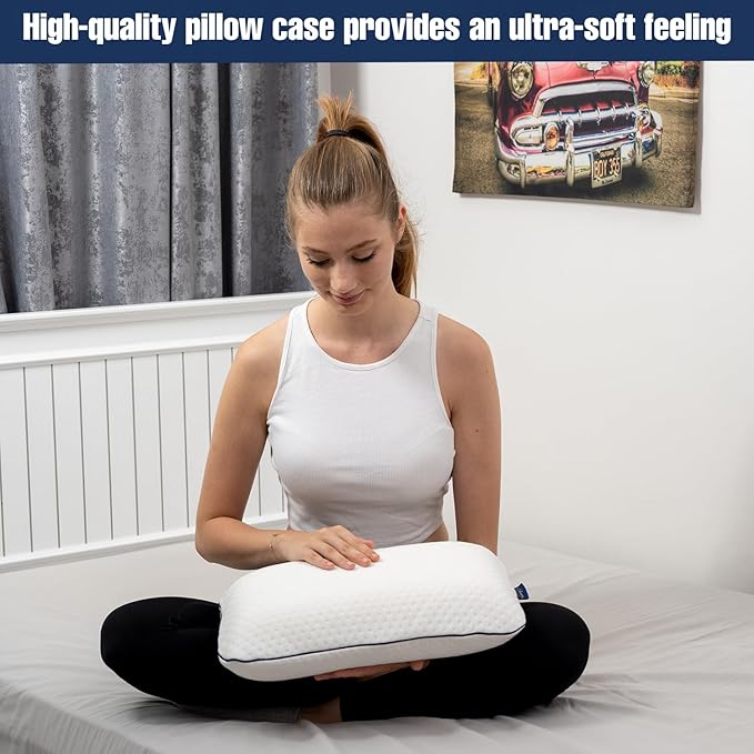alkamto Travel & Camping Comfortable Memory Foam Pillow – Easy to Carry Portable Bag – Temperature Regulating Pillow Case (White)
