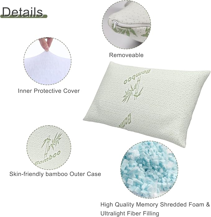 Camping Pillow for Sleeping 2 Pack,Travel Pillow Compact Filled in Shredded Memory Foam,Portable with Storage Bag,Soft Cover,Small Pillow for Camp Backpacking Hiking Gear&Accessories