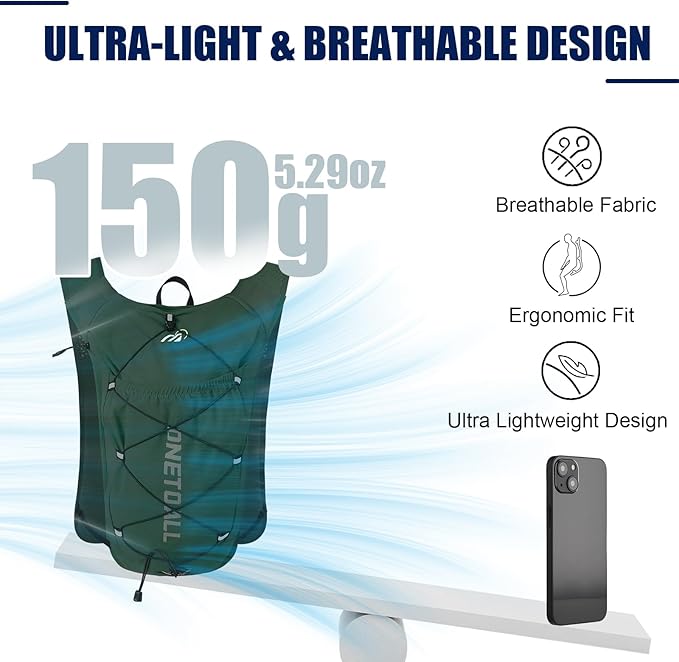 Running Vest for Women & Men, 6L Hydration Backpack with 2L Water Bladder, Lightweight Water Backpack for Trail Running, Marathon, Hiking, Cycling, Jogging, Adjustable Fit