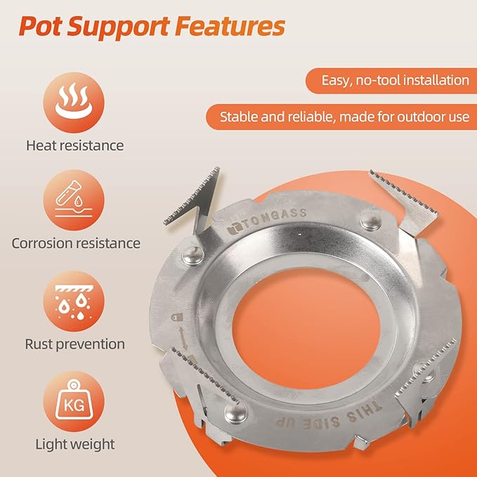 TonGass Camping Stoves Pot Support Compatible with Jetboil Stove Pots Support Stainless Steel Portable Camp Pot Stand for Jetboil Burner Replacement, Can Accommodate Up to 9" Skillets or 2L Cook Pots