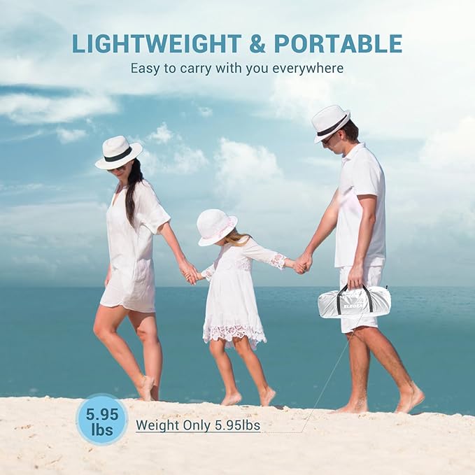 Elegear CumbreX™ Beach Tent Sun Shelter with Canopy, 4-5 Person Pop Up Beach Tent, Easy Setup UPF 50+ UV Protection Portable Lightweight Double Silver Coating Cabana Sun Shade Shelter - Silver
