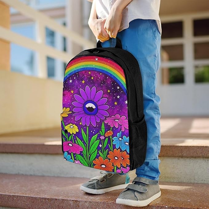 Supdreamc Rucksacks Lightweight Multipurpose Anti-Theft Trippy Psychedelic Magic Eye Flower Art Shoulder Bag Large Capacity Business Computer Bag With Smooth Zippers