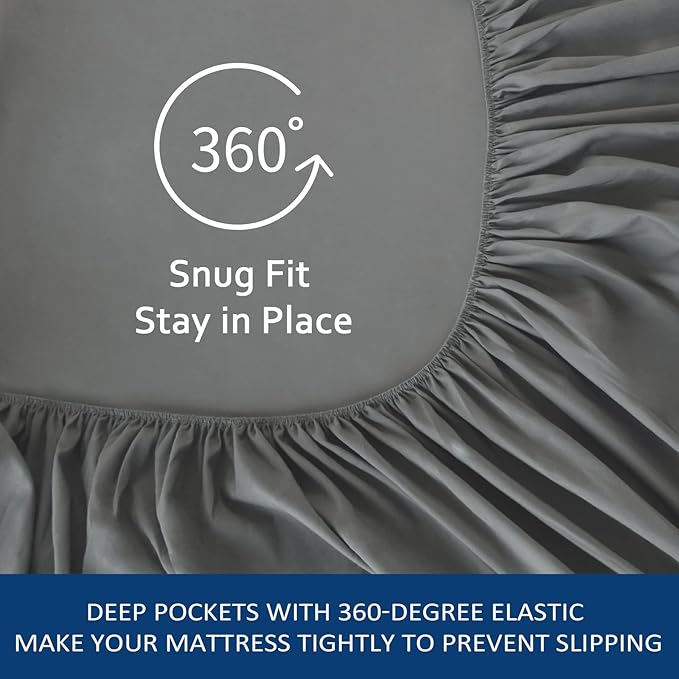 Queen Fitted Sheet Only, Ultra Soft Fitted Sheet Queen Fits Air Mattress and Pillow Top Thick Mattress Up to 24 Inch, Extra Deep Pocket Queen Sheets 2 Pack, Grey
