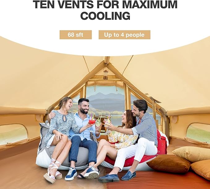 EROMMY 4/6/8/12 Person Inflatable Tent with Skylight, 4 Season Blow Up Tents with Hand Pump for Outdoor Camping & Hiking, Easy Set-up Windproof Sunproof Waterproof