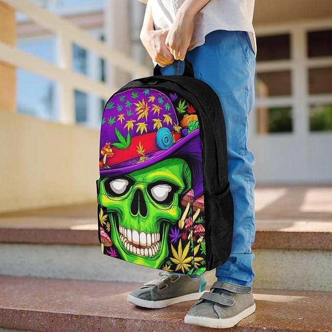 Supdreamc Daypack Backpack Anti-Theft Multipurpose Large Capacity Carry On Bag, Trippy Space Weedleaf Alien Art Traveling Camping Backpack With Side Pockets
