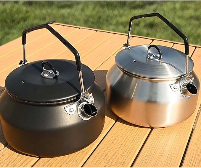Camping Kettle Outdoor Campfire Camp Kettle, 1L Stainless Steel Camp Tea Coffee Pot, Portable Lightweight Teapot Fast Heating Boiling Water, Ideal for Hiking Picnic Travel, Black