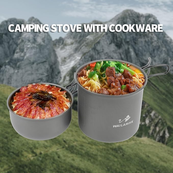Camping Cookware Mess Kit, 17 pcs Backpacking Cooking Gear, Lightweight Camping Pots and Stove Set for 3 Person, Outdoor Cooking Gear Ideal for Camping, Hiking, Backpacking and Picnic