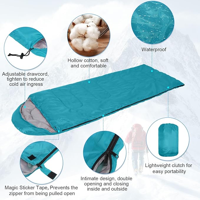 Tudomro 16 Pack Winter Camping Sleeping Bags Bulk Adults 4 Season Warm Cold Weather Lightweight Waterproof Compact Backpacking Sleeping Bag for Travel Hiking