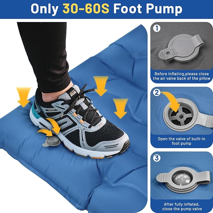 Camping Sleeping Pad, Extra Thick 6 Inch Camping Mat with Pillow Built-in Foot Pump Ultralight Inflatable Sleeping Pads Compact for Hiking Backpacking Camping Traveling Tent, Portable Sleeping Mat