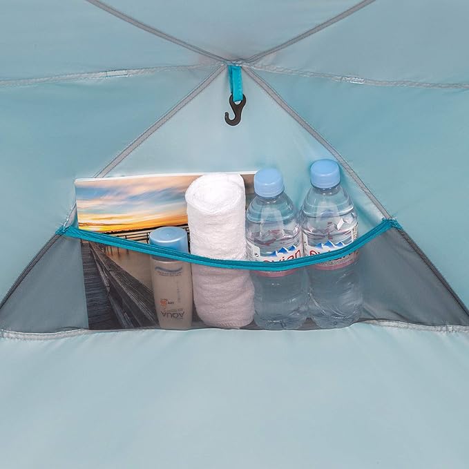 Easthills Outdoors Instant Shader Enhanced Deluxe XL Beach Tent Easy Set Up 4-6 Person Popup Sun Shelter 99" Wide for Family UPF 50+ Double Silver Coating with Extended Zippered Floor Pacific Blue