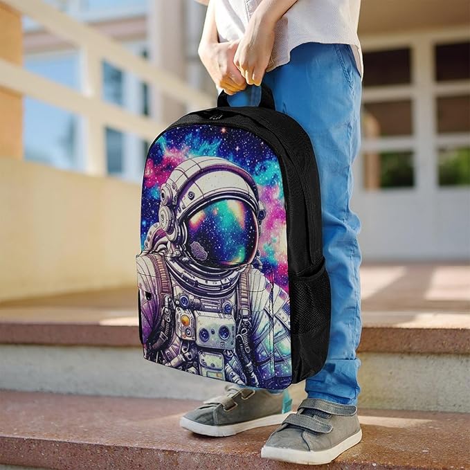 Supdreamc Backpack Anti-Theft Multipurpose Large Capacity Carry On Bag, Space Astronaut Galaxy Starry Art Camping Outdoor Backpack With Side Pockets