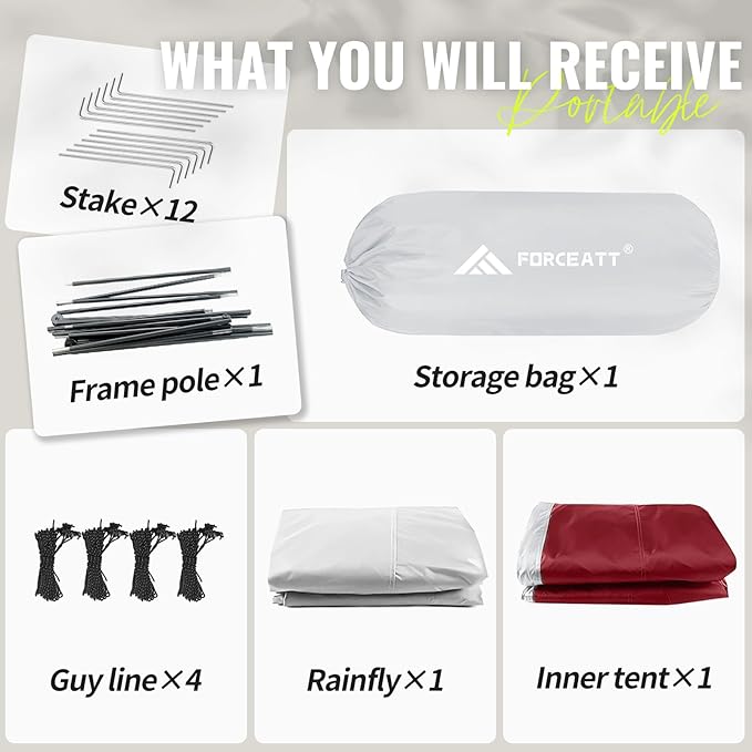 Forceatt Tent for 2 and 3 Person is Waterproof and Windproof, Camping Tent for 3 to 4 Seasons,Lightweight Aluminum Pole Backpacking Tent Can be Set Up Quickly,Great for Hiking