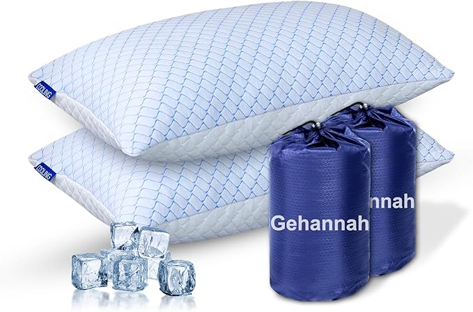 Gehannah Travel Pillow - Large 2 Pack Compressible Camping Pillow for Sleeping - Shredded Memory Foam with 2 Storage Bags - Supportive for Adults, Kids, Outdoor, Backpacking, Hiking Gear