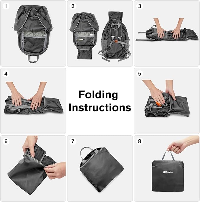 G4Free 25L Lightweight Hiking Backpack Packable Foldable Sport Travel Daypack Water Resistant for Women Men(Black)