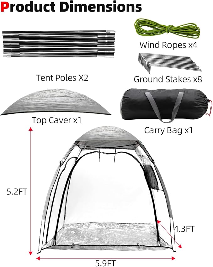 Abahub Clear Bubble Tent for 1-2 Person, Sports Tent with Sealed Floor, Outdoor Winter Tent with Carrying Bag for Sport Event, Camping, Fishing, Cheering