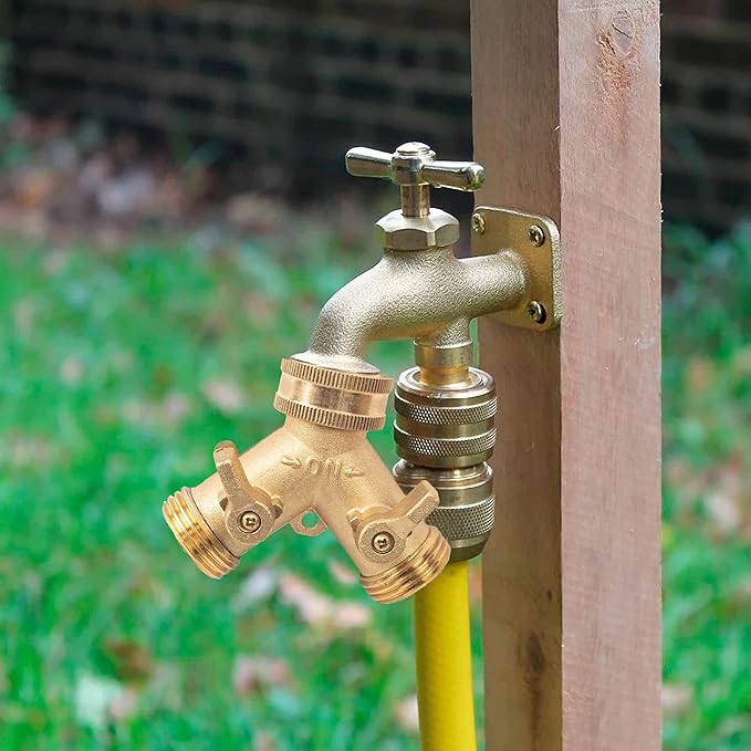 Xiny Tool Hose Splitter, Garden Hose Splitter Heavy Duty 2 Way, Solid Brass Water Hose Y Splitter 2 Valves with 2 Extra Rubber Washers
