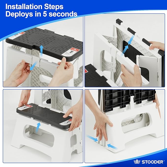 Folding 2-Step Stool - Upgraded Stable A-Frame, Safety Lock, Anti-Slip Rubber Feet, 300lb Capacity, No Assembly - 8" 17" Step Stools for Kitchen, Bathroom, Bed, RV, Home, Office (Panda)