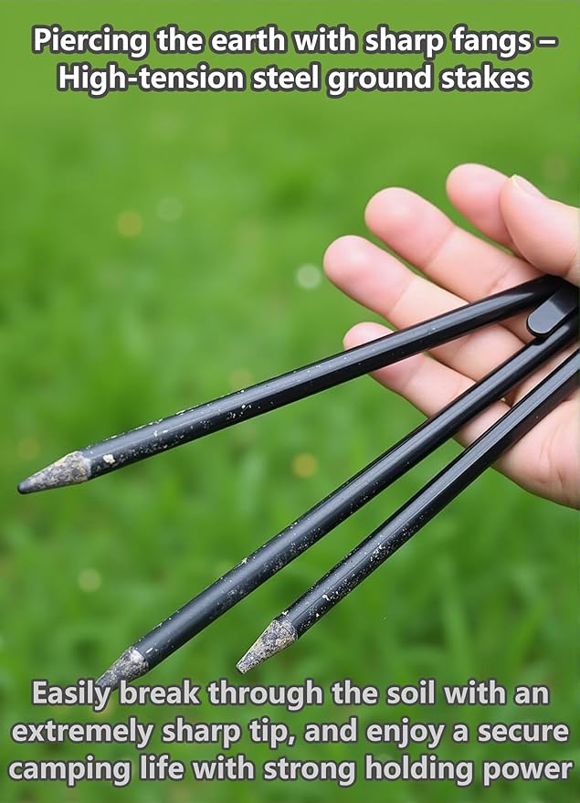 Tent Stakes Metal Tent Pegs Heavy Duty Stakes Ground Stakes Tent Spikes for Camping Hiking with 6PCS (Black-20cm)