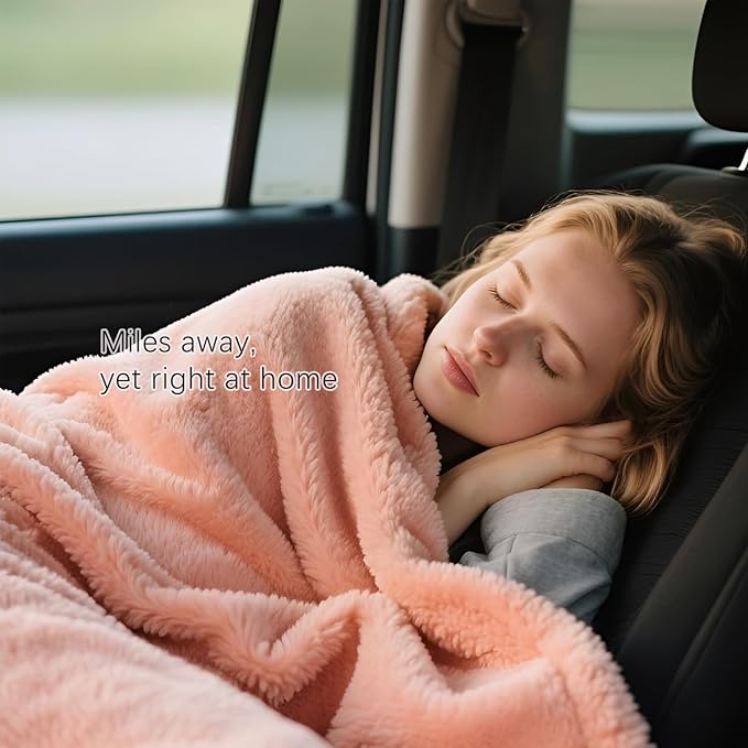 Melissa Large Travel Blanket and Inflatable Pillow Set - 69โ x 43.3โ โ Soft Blanket with Carry Bag โ Lightweight, Compact & Washable for Backpacking, Hiking, Airplane, Car, Office, Camping (Pink)