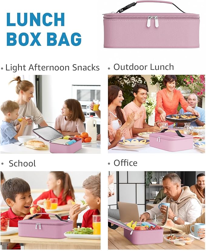 Small Lunch Box Insulated Lunch Bag for Women Men, Bento Kids Lunch Box, Compact Portable Thermal Meal Cooler Bags with Buckle Handle for Work & School, Pink 5L