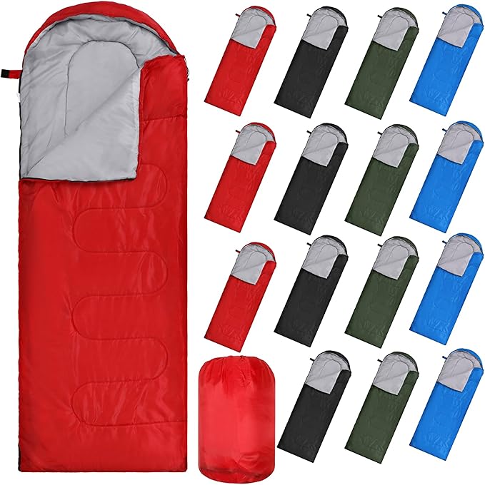 Tudomro 16 Pack Winter Camping Sleeping Bags Bulk Adults 4 Season Warm Cold Weather Lightweight Waterproof Compact Backpacking Sleeping Bag for Travel Hiking
