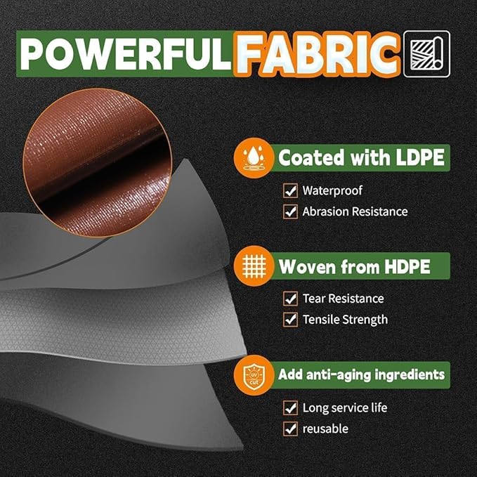 RAINDEWAY 3x3 Feet (3 Pack) Super Heavy Duty Tarp 18 Mil,Small Tarps UV Resistant, Weatherproof, Multipurpose Waterproof Poly Tarp Cover with Grommets and Reinforced Edges,Brown Tarps