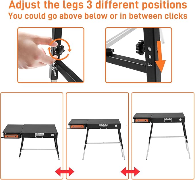 Portable Outdoor Grill Stand, Adjustable Height Folding Table Made to fit 17” or 22” Blackstone Griddle, 35"W x 17"D Kitchen Cooking Prep BBQ Stand, Pizza Oven Stand for Ninia Grill(Black)