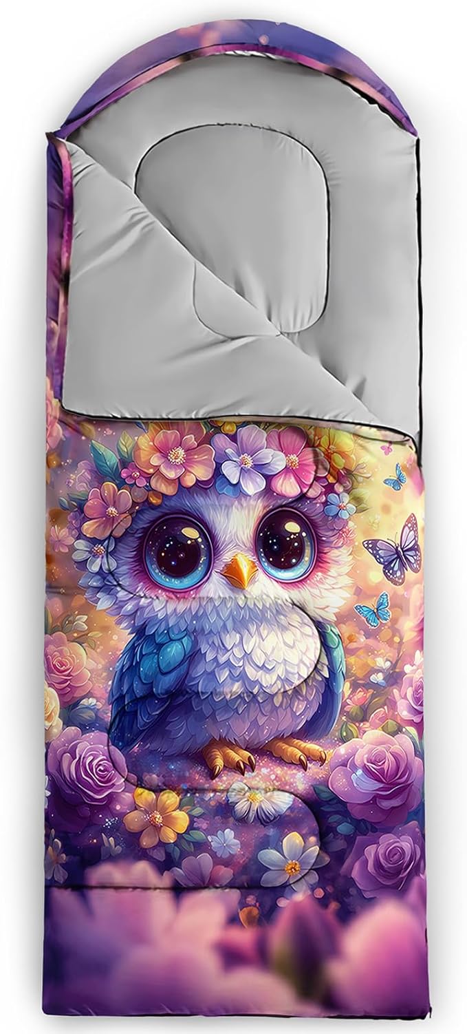 AILONEN Girls Pink Camping Sleeping Bags,Lightweight & Waterproof,3 Season Warm & Cool Weather,Cute Bow Duck Print Sleeping Bags for Kids,Girls,Adults Travelling,Outdoors