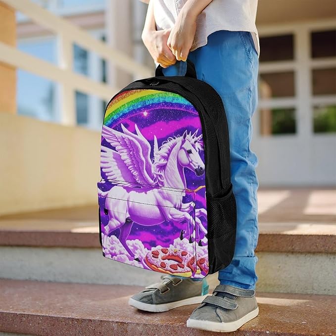 Supdreamc Rucksack Anti-Theft Multipurpose Large Capacity Carry On Bag, Rainbow Unicorn Random Space Galaxy Donuts Travel Hiking Bag Day Pack With Side Pockets